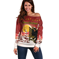 Personalized Albania Christmas Off Shoulder Sweater Gezuar Krishtlindjet - Wonder Print Shop