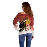 Personalized Albania Christmas Off Shoulder Sweater Gezuar Krishtlindjet - Wonder Print Shop