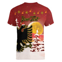 Personalized Albania Christmas Women V-Neck T-Shirt Gezuar Krishtlindjet - Wonder Print Shop