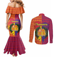 Andorra Christmas Couples Matching Mermaid Dress and Long Sleeve Button Shirt Coat Of Arms With Wreath Xmas - Wonder Print Shop
