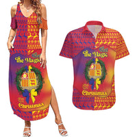 Andorra Christmas Couples Matching Summer Maxi Dress and Hawaiian Shirt Coat Of Arms With Wreath Xmas - Wonder Print Shop