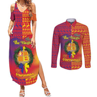 Andorra Christmas Couples Matching Summer Maxi Dress and Long Sleeve Button Shirt Coat Of Arms With Wreath Xmas - Wonder Print Shop