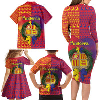 Andorra Christmas Family Matching Long Sleeve Bodycon Dress and Hawaiian Shirt Coat Of Arms With Wreath Xmas - Wonder Print Shop