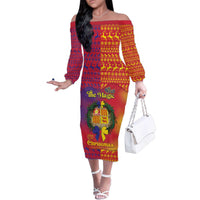 Andorra Christmas Family Matching Off The Shoulder Long Sleeve Dress and Hawaiian Shirt Coat Of Arms With Wreath Xmas - Wonder Print Shop