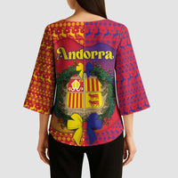 Andorra Christmas Kimono Sleeve Blouse Coat Of Arms With Wreath Xmas - Wonder Print Shop