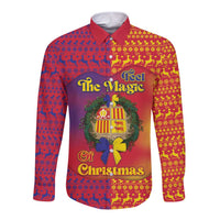 Andorra Christmas Long Sleeve Button Shirt Coat Of Arms With Wreath Xmas - Wonder Print Shop