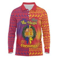 Andorra Christmas Long Sleeve Polo Shirt Coat Of Arms With Wreath Xmas - Wonder Print Shop