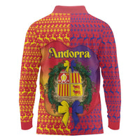 Andorra Christmas Long Sleeve Polo Shirt Coat Of Arms With Wreath Xmas - Wonder Print Shop