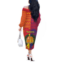 Andorra Christmas Off The Shoulder Long Sleeve Dress Coat Of Arms With Wreath Xmas - Wonder Print Shop