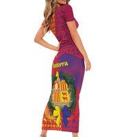 Andorra Christmas Short Sleeve Bodycon Dress Coat Of Arms With Wreath Xmas - Wonder Print Shop