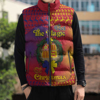Andorra Christmas Sleeveless Puffer Jacket Coat Of Arms With Wreath Xmas - Wonder Print Shop