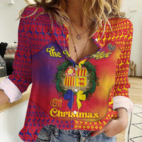 Andorra Christmas Women Casual Shirt Coat Of Arms With Wreath Xmas - Wonder Print Shop