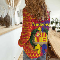 Andorra Christmas Women Casual Shirt Coat Of Arms With Wreath Xmas - Wonder Print Shop
