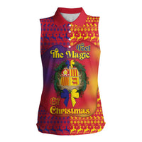 Andorra Christmas Women Sleeveless Polo Shirt Coat Of Arms With Wreath Xmas - Wonder Print Shop