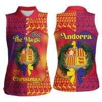 Andorra Christmas Women Sleeveless Polo Shirt Coat Of Arms With Wreath Xmas - Wonder Print Shop