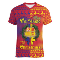 Andorra Christmas Women V-Neck T-Shirt Coat Of Arms With Wreath Xmas - Wonder Print Shop