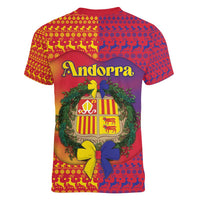 Andorra Christmas Women V-Neck T-Shirt Coat Of Arms With Wreath Xmas - Wonder Print Shop