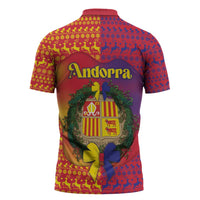 Andorra Christmas Zipper Polo Shirt Coat Of Arms With Wreath Xmas - Wonder Print Shop