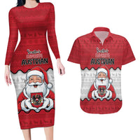 Austria Christmas Couples Matching Long Sleeve Bodycon Dress and Hawaiian Shirt Santa Is Favorite Austrian - Wonder Print Shop