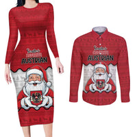 Austria Christmas Couples Matching Long Sleeve Bodycon Dress and Long Sleeve Button Shirt Santa Is Favorite Austrian - Wonder Print Shop