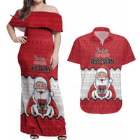 Austria Christmas Couples Matching Off Shoulder Maxi Dress and Hawaiian Shirt Santa Is Favorite Austrian - Wonder Print Shop