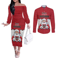 Austria Christmas Couples Matching Off The Shoulder Long Sleeve Dress and Long Sleeve Button Shirt Santa Is Favorite Austrian - Wonder Print Shop