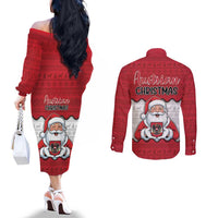 Austria Christmas Couples Matching Off The Shoulder Long Sleeve Dress and Long Sleeve Button Shirt Santa Is Favorite Austrian - Wonder Print Shop