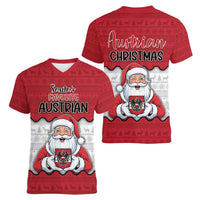 Austria Christmas Women V-Neck T-Shirt Santa Is Favorite Austrian - Wonder Print Shop