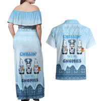 Chillin With My Gnomies Couples Matching Off Shoulder Maxi Dress and Hawaiian Shirt Merry Christmas - Wonder Print Shop