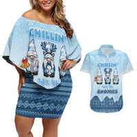 Chillin With My Gnomies Couples Matching Off Shoulder Short Dress and Hawaiian Shirt Merry Christmas - Wonder Print Shop