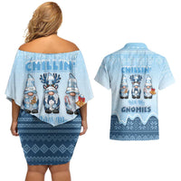 Chillin With My Gnomies Couples Matching Off Shoulder Short Dress and Hawaiian Shirt Merry Christmas - Wonder Print Shop