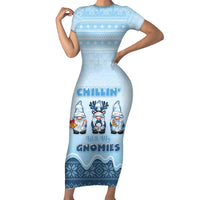 Chillin With My Gnomies Family Matching Short Sleeve Bodycon Dress and Hawaiian Shirt Merry Christmas - Wonder Print Shop