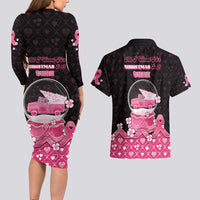 Breast Cancer Christmas Couples Matching Long Sleeve Bodycon Dress and Hawaiian Shirt Merry Pinkmas - Wonder Print Shop
