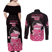 Breast Cancer Christmas Couples Matching Off Shoulder Maxi Dress and Long Sleeve Button Shirt Merry Pinkmas - Wonder Print Shop