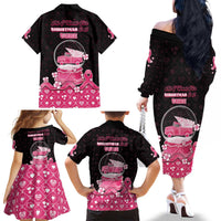 Breast Cancer Christmas Family Matching Off The Shoulder Long Sleeve Dress and Hawaiian Shirt Merry Pinkmas - Wonder Print Shop