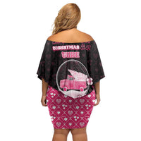 Breast Cancer Christmas Off Shoulder Short Dress Merry Pinkmas - Wonder Print Shop