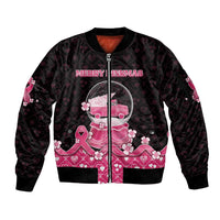 Breast Cancer Christmas Sleeve Zip Bomber Jacket Merry Pinkmas - Wonder Print Shop