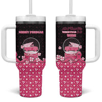 Breast Cancer Christmas Tumbler With Handle Merry Pinkmas - Wonder Print Shop