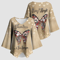 Butterfly Christmas Kimono Sleeve Blouse Freedom Is For Everyone - Wonder Print Shop