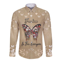 Butterfly Christmas Long Sleeve Button Shirt Freedom Is For Everyone - Wonder Print Shop