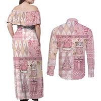 Braille Christmas Couples Matching Off Shoulder Maxi Dress and Long Sleeve Button Shirt Tis The Season Patchwork Style - Wonder Print Shop