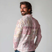 Braille Christmas Long Sleeve Polo Shirt Tis The Season Patchwork Style - Wonder Print Shop