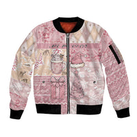 Braille Christmas Sleeve Zip Bomber Jacket Tis The Season Patchwork Style - Wonder Print Shop