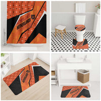 Netherlands Football Bathroom Set Dynamic Diagonal Stripe With Tulip Floral Patterns