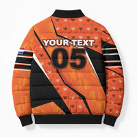 Custom Netherlands Football Bomber Puffer Jacket Dynamic Diagonal Stripe With Tulip Floral Patterns