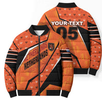 Custom Netherlands Football Bomber Puffer Jacket Dynamic Diagonal Stripe With Tulip Floral Patterns