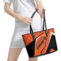 Netherlands Football Leather Tote Bag Dynamic Diagonal Stripe With Tulip Floral Patterns