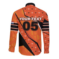 Custom Netherlands Football Long Sleeve Button Shirt Dynamic Diagonal Stripe With Tulip Floral Patterns