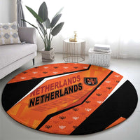 Netherlands Football Round Carpet Dynamic Diagonal Stripe With Tulip Floral Patterns