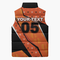 Custom Netherlands Football Sleeveless Puffer Jacket Dynamic Diagonal Stripe With Tulip Floral Patterns